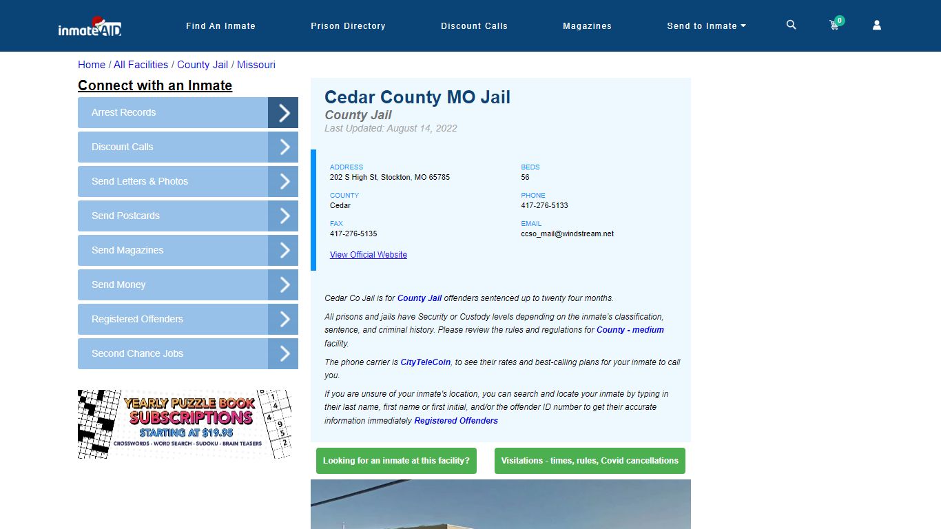 Cedar County MO Jail - Inmate Locator - Stockton, MO